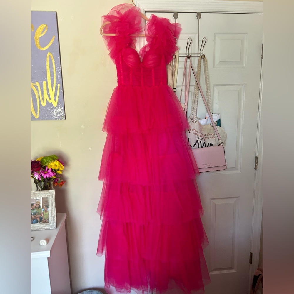 Hot pink tulle prom dress/formal dress